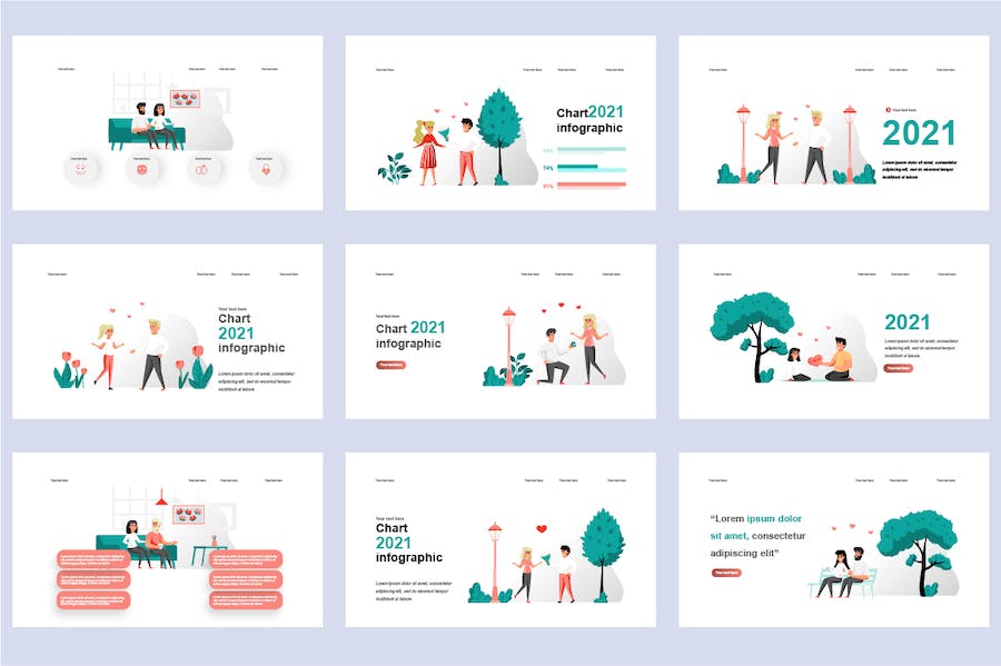 扁平风格多场景插画PPT模板 - PPT派