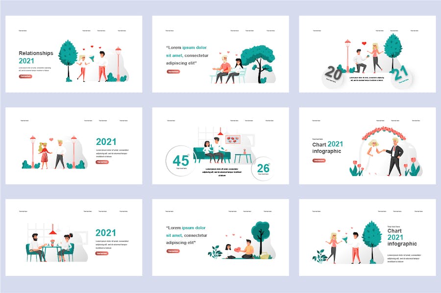 扁平风格多场景插画PPT模板 - PPT派