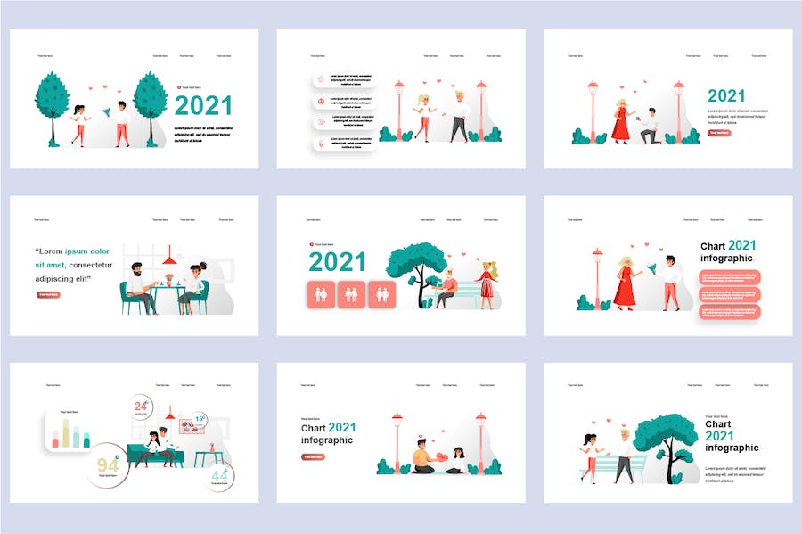 扁平风格多场景插画PPT模板 - PPT派