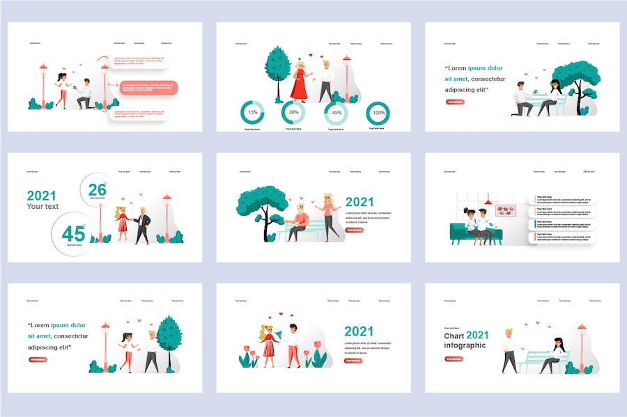 扁平风格多场景插画PPT模板 - PPT派