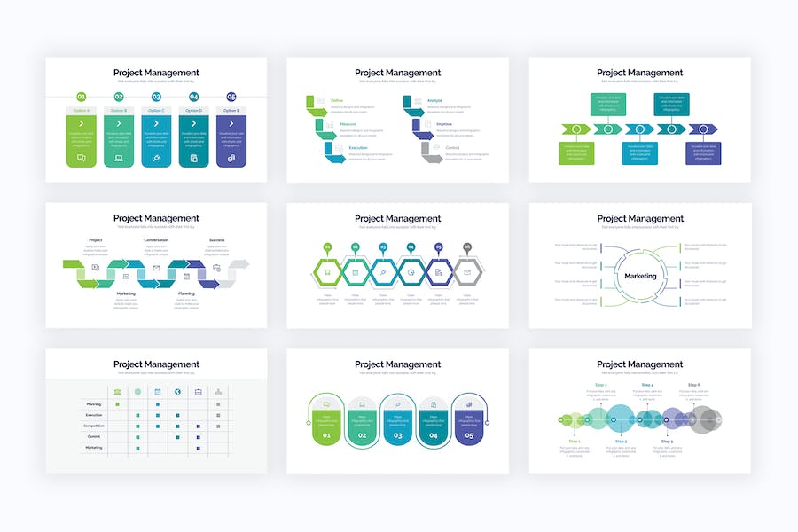 商业项目管理流程优化信息图形PPT模板 - PPT派