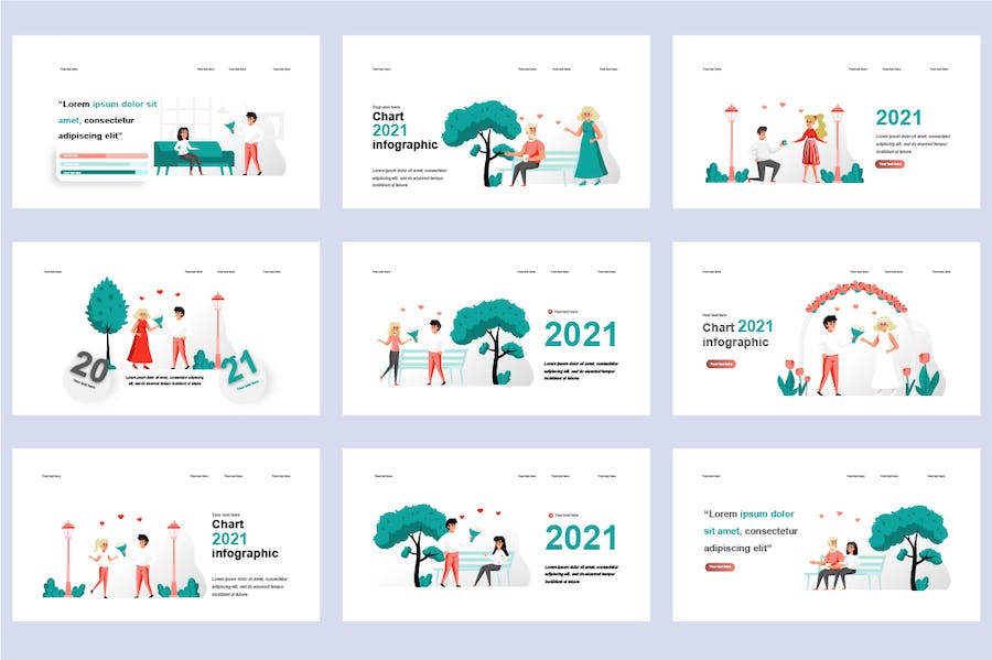 扁平风格多场景插画PPT模板 - PPT派