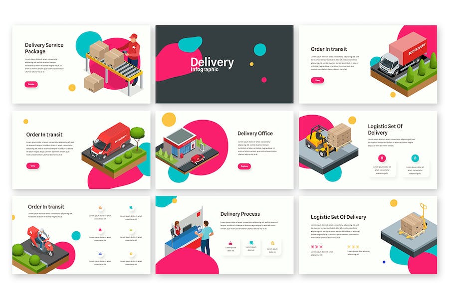 物流配送流程信息图表Keynote模板 - PPT派