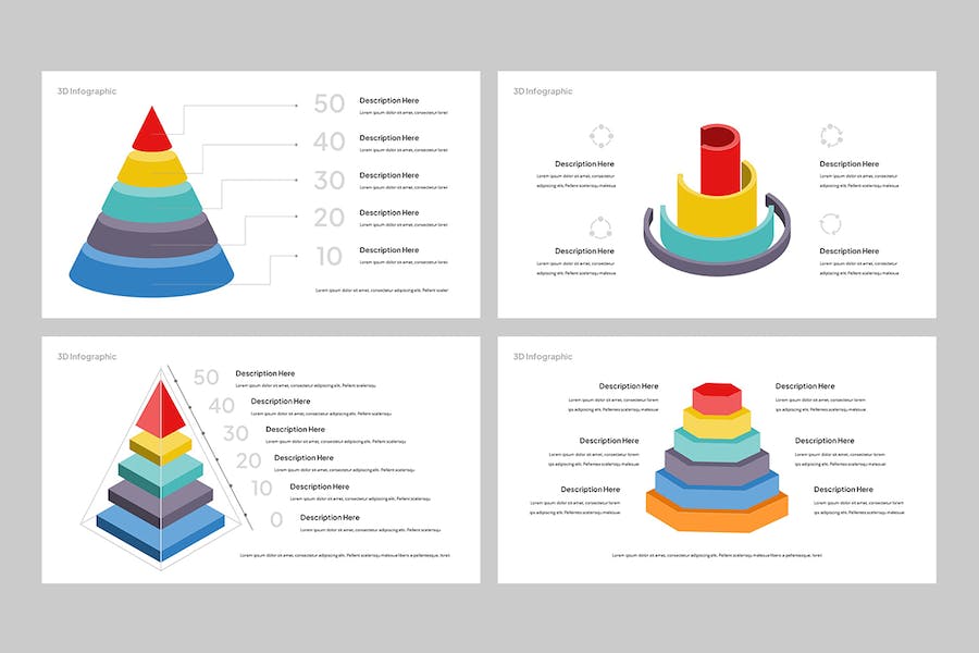 3D彩色金字塔图形阶梯信息图表keynote模板 - PPT派