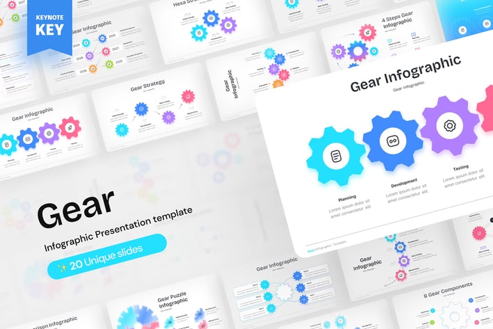 彩色齿轮信息图形keynote模板 - PPT派
