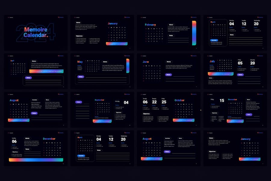 2024新年工作规划工作日期记录2024年日历keynote模板_memoire2024calendarkeynotetemplate