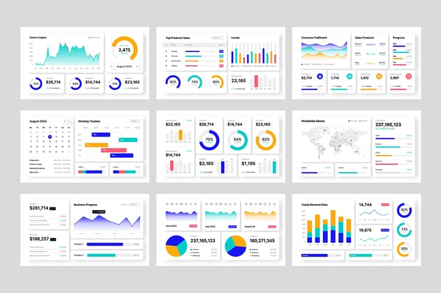 数据仪表板统计分析信息图形PPT模板 - PPT派