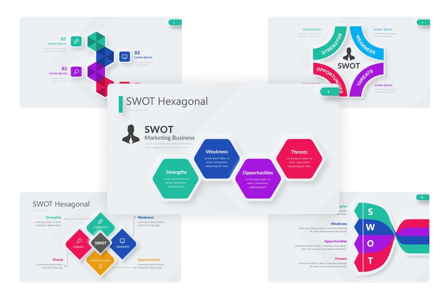 彩色SWOT分析图形keynote模板 - PPT派