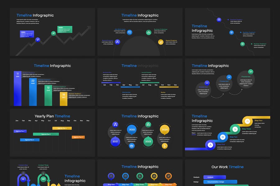 时间轴信息图表展示Keynote模板 - PPT派