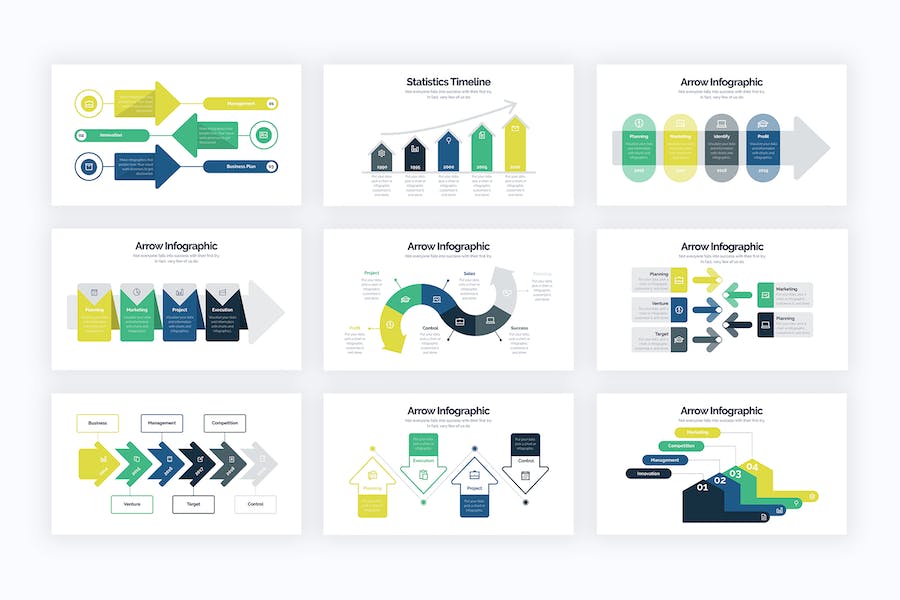 绿色商业箭头流程图信息图PPT模板 - PPT派