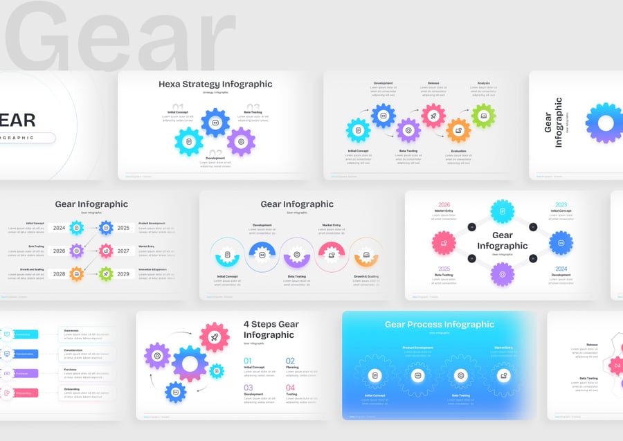 彩色齿轮信息图形keynote模板 - PPT派