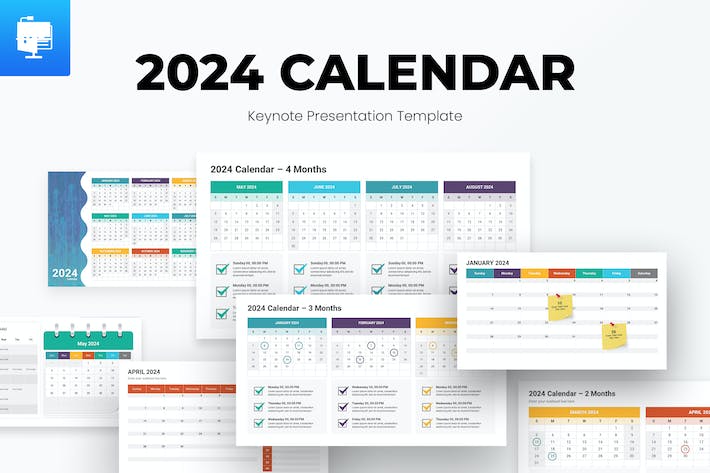 创意彩色多种样式2024新年日历keynote模板- PPT派