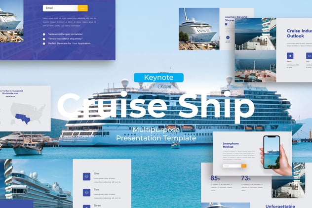 蓝色海洋风邮轮旅游行程介绍Keynote模板 - PPT派