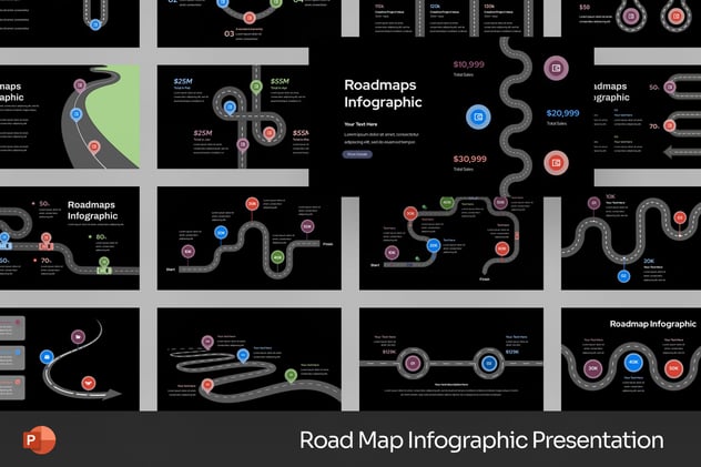 项目规划路线图流程信息图形PPT模板 - PPT派