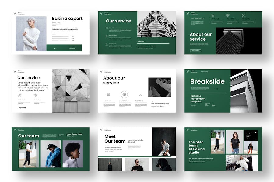 绿色图片拼贴商务宣传PPT模板 - PPT派