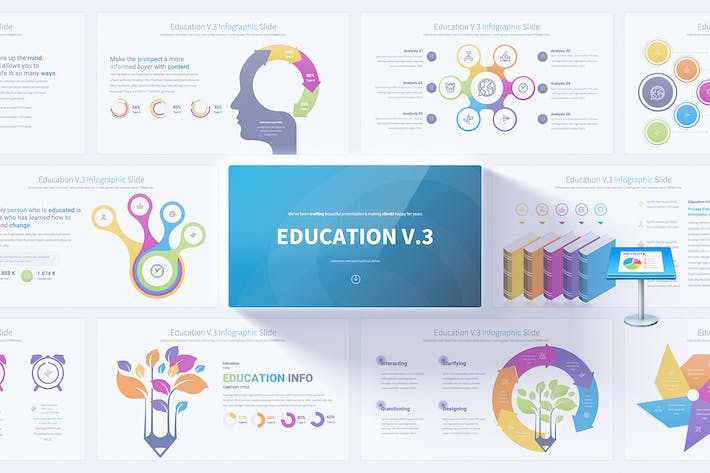彩色教育信息图形聚合图形画笔图形keynote模板- PPT派