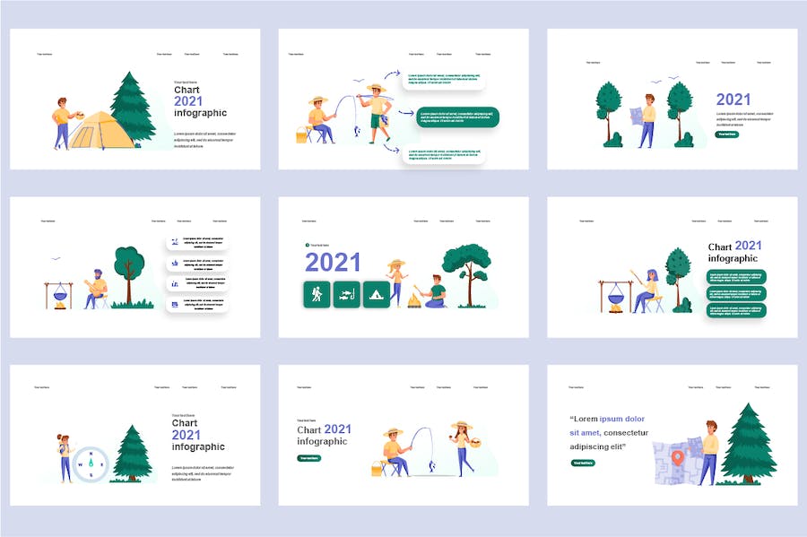 休闲娱乐运动场景插画PPT模板 - PPT派