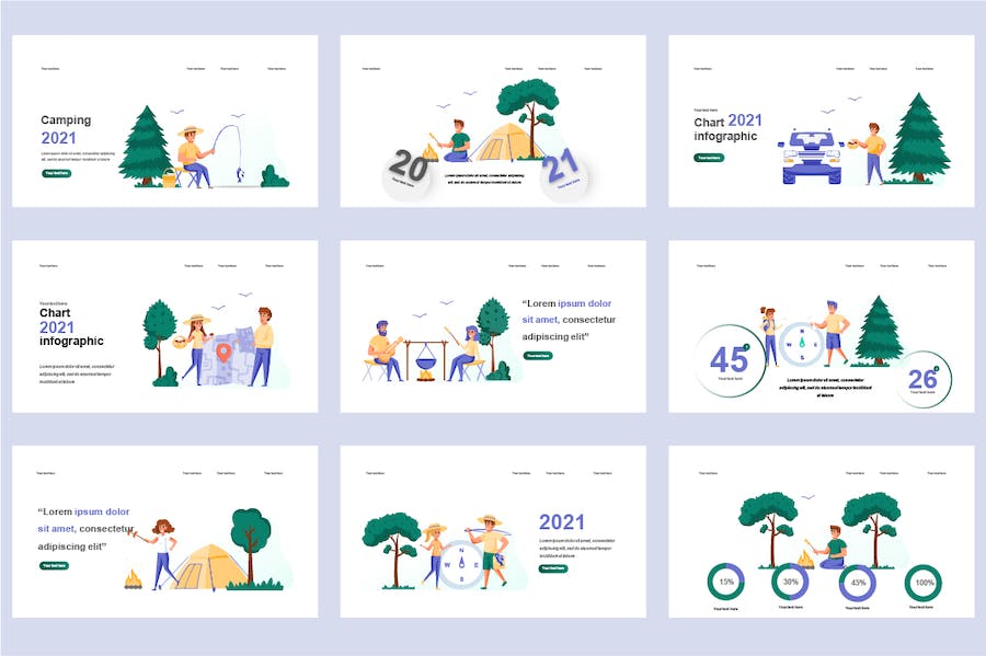 休闲娱乐运动场景插画PPT模板 - PPT派