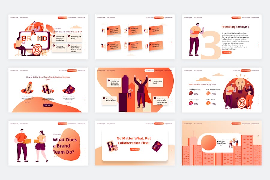 橙色创业启动项目矢量插画PPT模板 - PPT派