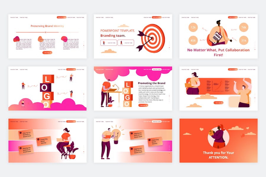 橙色创业启动项目矢量插画PPT模板 - PPT派