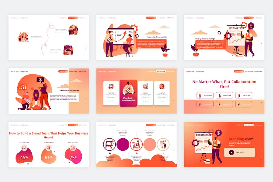 橙色创业启动项目矢量插画PPT模板 - PPT派