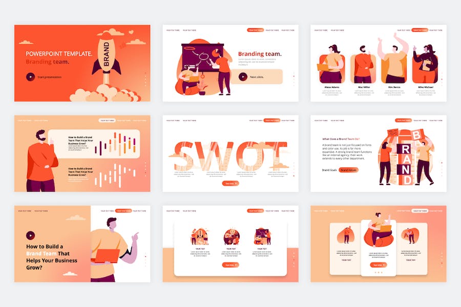 橙色创业启动项目矢量插画PPT模板 - PPT派