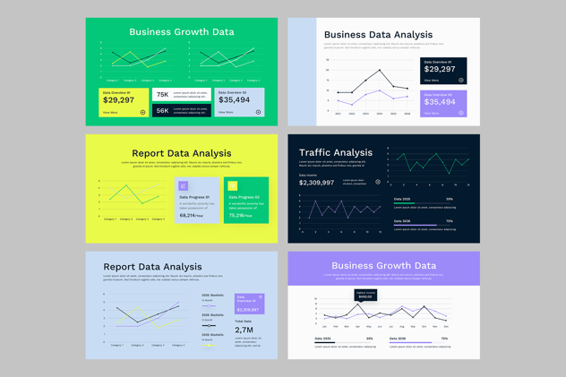 折线图数据趋势分析PPT模板 - PPT派