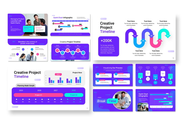时间轴甘特图项目进度管理PPT模板 - PPT派