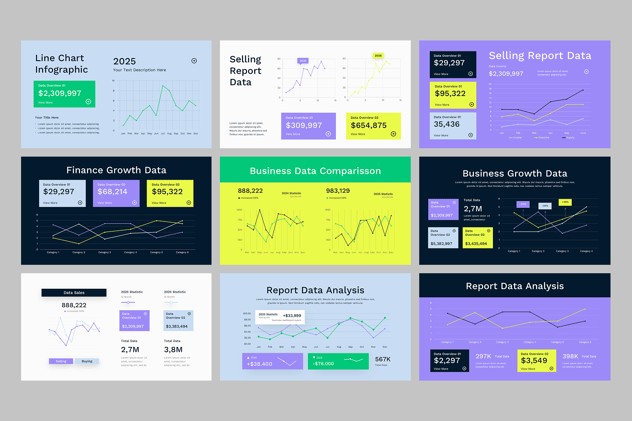 折线图数据趋势分析PPT模板 - PPT派