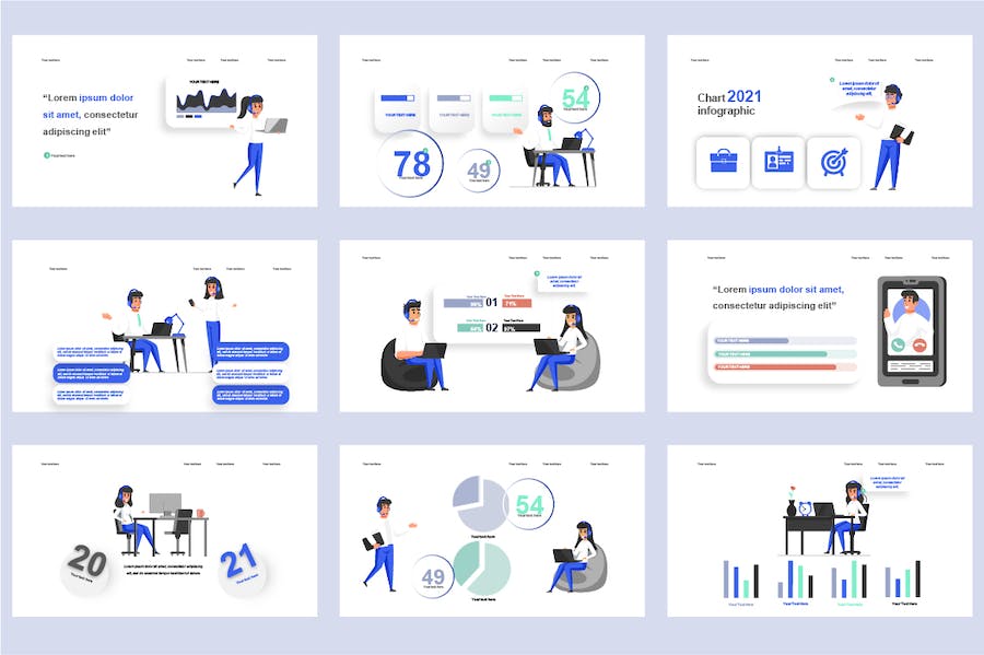 企业管理团队协作插画PPT模板 - PPT派