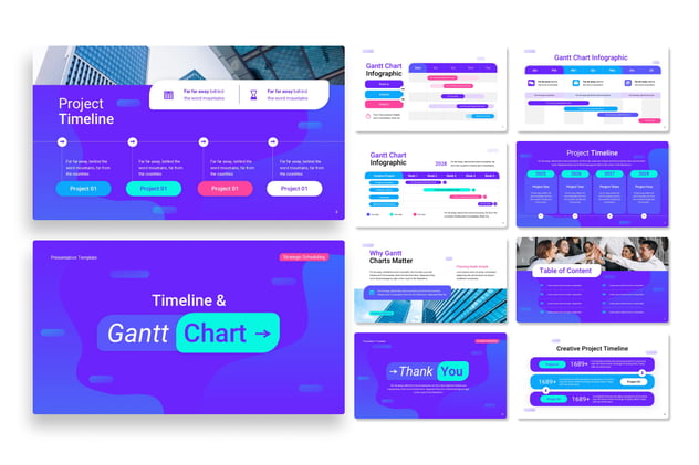 时间轴甘特图项目进度管理PPT模板 - PPT派