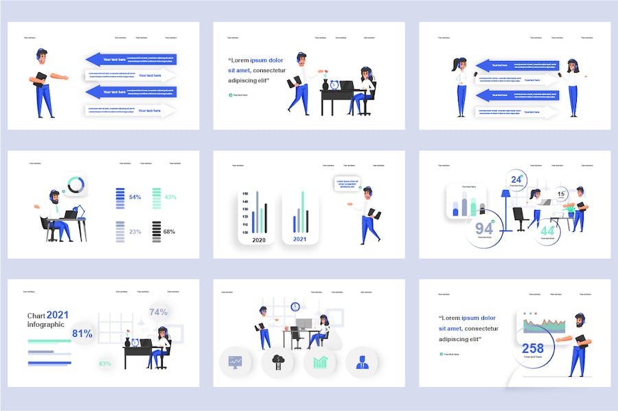 企业管理团队协作插画PPT模板 - PPT派