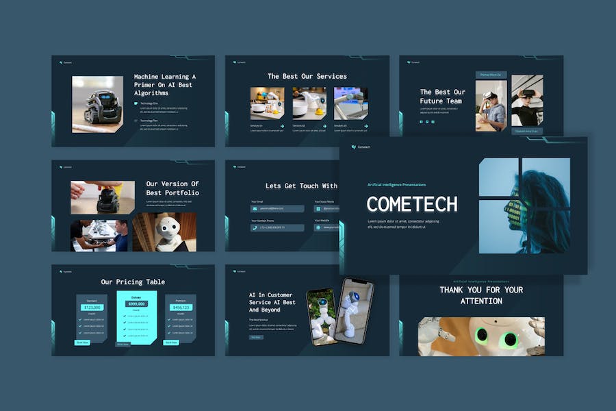 蓝色科技感人工智能AI主题PPT模板 - PPT派