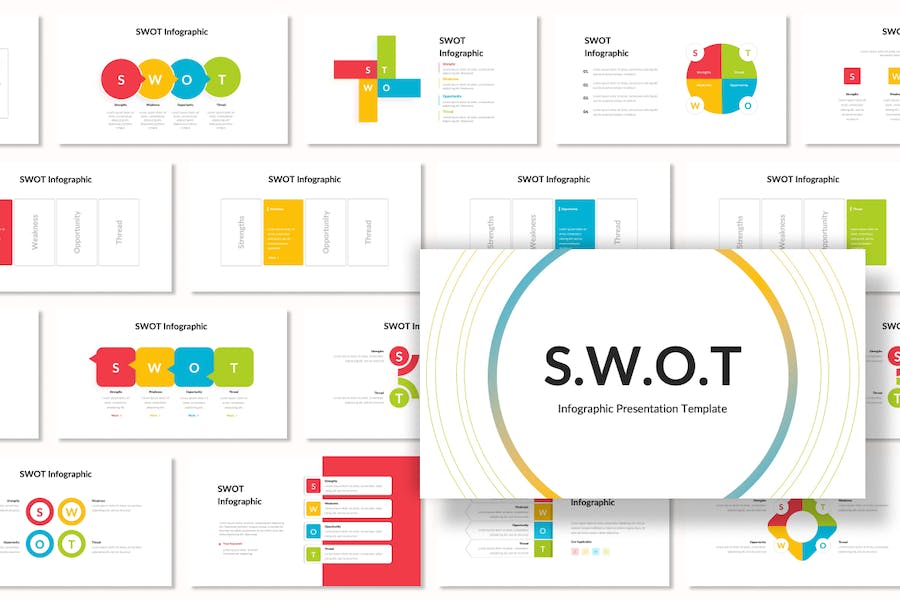 SWOT分析彩色信息图形图表PPT模板 - PPT派