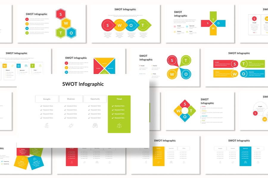 SWOT分析彩色信息图形图表PPT模板 - PPT派