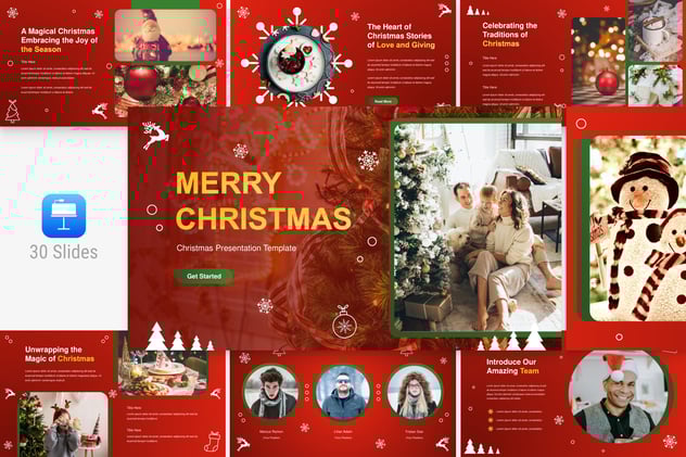 节日红色圣诞主题展示演讲PPT模板 - PPT派