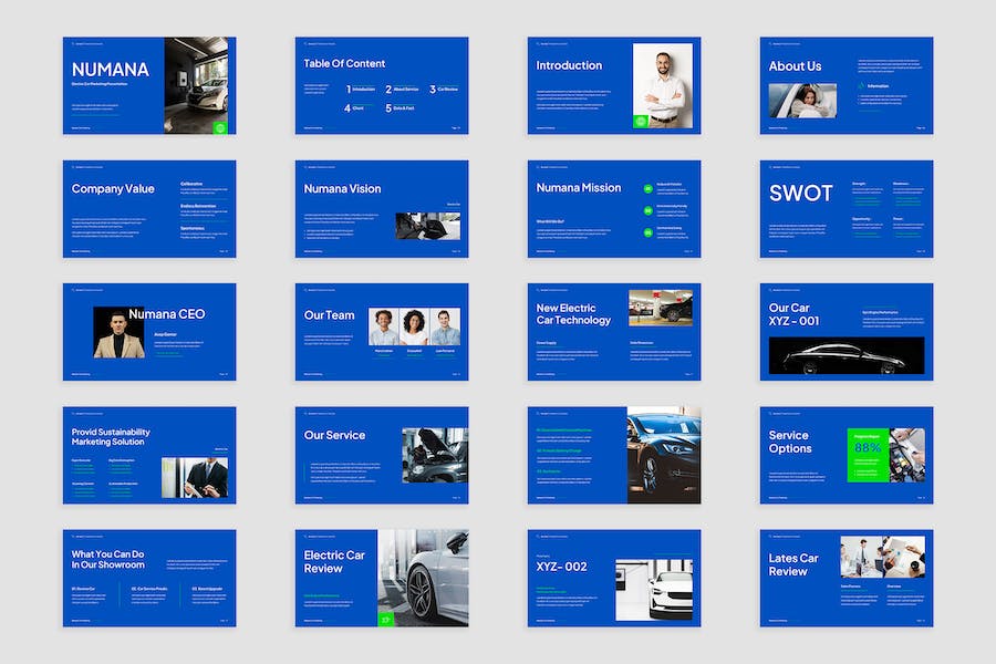 蓝绿配色新能源电动汽车营销策划keynote模板 - PPT派