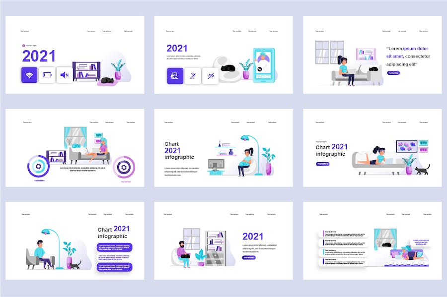 自由职业远程办公插画PPT模板 - PPT派