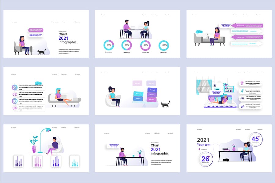 自由职业远程办公插画PPT模板 - PPT派