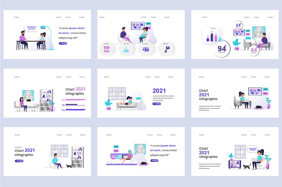 自由职业远程办公插画PPT模板 - PPT派