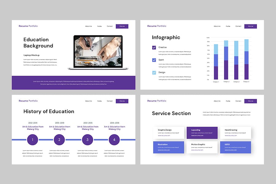 创意个人简历作品集设计展示PPT模板 - PPT派