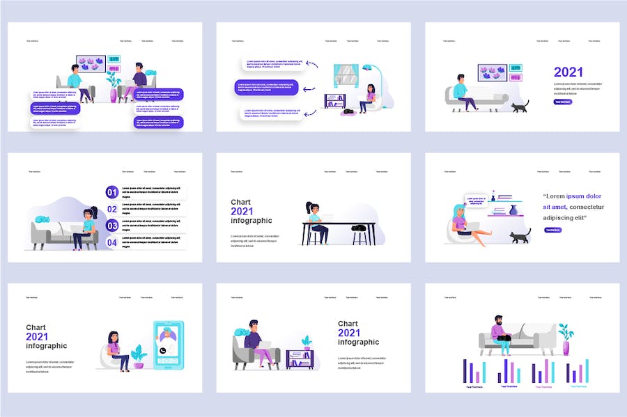 自由职业远程办公插画PPT模板 - PPT派