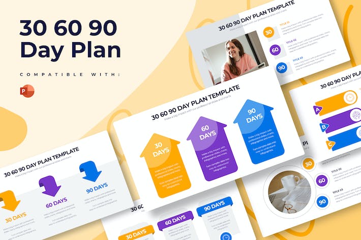企业30天60天90天计划信息图PPT模板 - PPT派