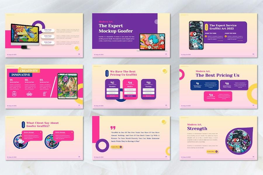 花花公子涂鸦讲述展示创意设计PPT模板 - PPT派