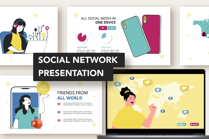 职场社交网络人物插画图解PPT模板 - PPT派