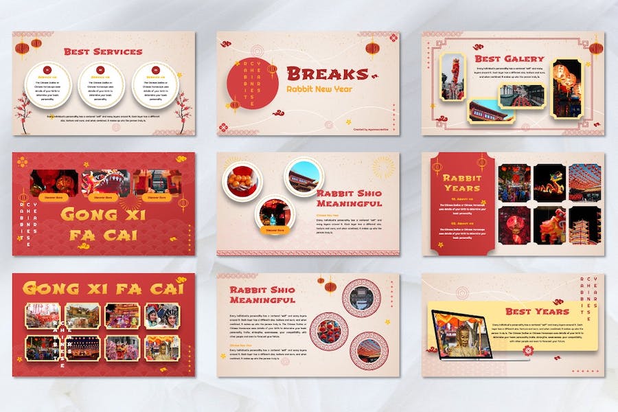 中国新年传统装饰布景设计展示PPT模板 - PPT派