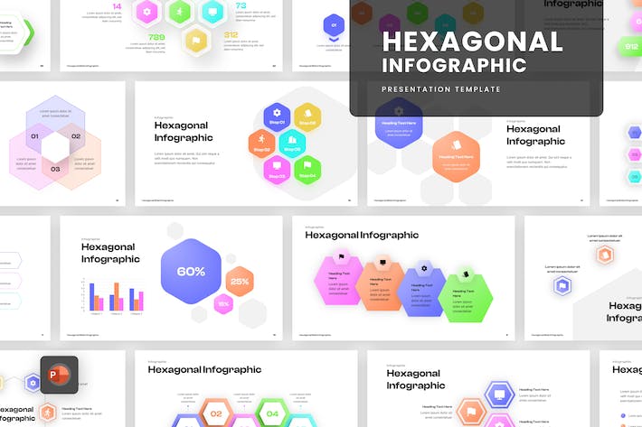 六边形信息图表数据展示PPT模板 - PPT派