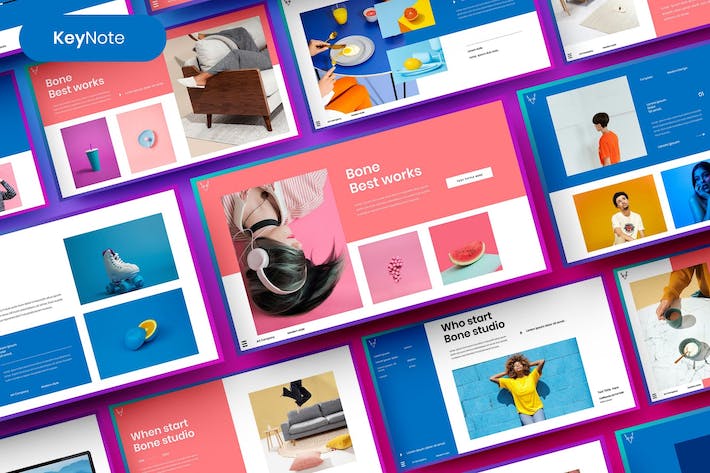 粉蓝色图片拼贴商务企业Keynote模板 - PPT派