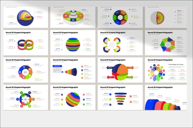 圆形3D形状立体信息图形PPT模板 - PPT派