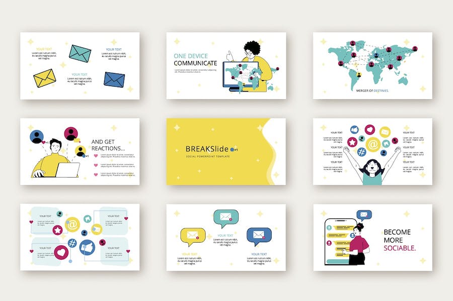 职场社交网络人物插画图解PPT模板 - PPT派